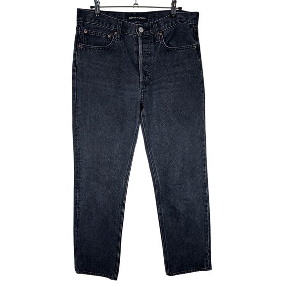 Denim Forum Straight Leg Jeans 26 Joni High Rise Organic Cotton Fared Black - Picture 1 of 10
